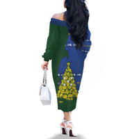 Solomon Islands Christmas Family Matching Off The Shoulder Long Sleeve Dress and Hawaiian Shirt Seashell Xmas Tree Tribal Waves - Polynesian Pride