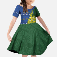 Solomon Islands Christmas Family Matching Off Shoulder Short Dress and Hawaiian Shirt Seashell Xmas Tree Tribal Waves - Polynesian Pride