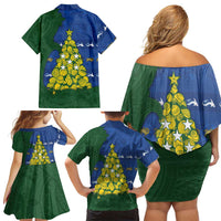 Solomon Islands Christmas Family Matching Off Shoulder Short Dress and Hawaiian Shirt Seashell Xmas Tree Tribal Waves - Polynesian Pride