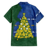 Solomon Islands Christmas Family Matching Off Shoulder Short Dress and Hawaiian Shirt Seashell Xmas Tree Tribal Waves - Polynesian Pride