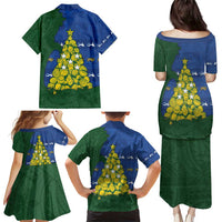 Solomon Islands Christmas Family Matching Puletasi and Hawaiian Shirt Seashell Xmas Tree Tribal Waves - Polynesian Pride