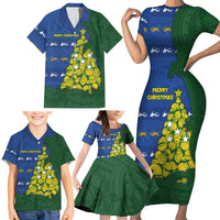 Solomon Islands Christmas Family Matching Short Sleeve Bodycon Dress and Hawaiian Shirt Seashell Xmas Tree Tribal Waves - Polynesian Pride