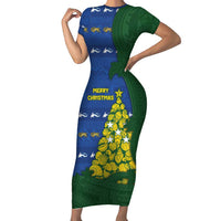 Solomon Islands Christmas Family Matching Short Sleeve Bodycon Dress and Hawaiian Shirt Seashell Xmas Tree Tribal Waves - Polynesian Pride