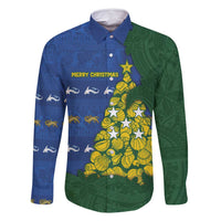 Solomon Islands Christmas Family Matching Tank Maxi Dress and Hawaiian Shirt Seashell Xmas Tree Tribal Waves - Polynesian Pride