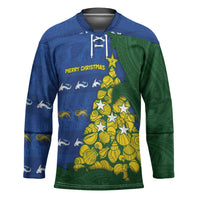 Solomon Islands Christmas Hockey Jersey Seashell Xmas Tree Tribal Waves DT05 Unisex Navy - Polynesian Pride