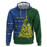 Solomon Islands Christmas Hoodie Seashell Xmas Tree Tribal Waves - Polynesian Pride