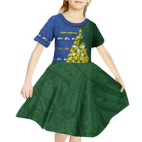 Solomon Islands Christmas Kid Short Sleeve Dress Seashell Xmas Tree Tribal Waves DT05 - Polynesian Pride