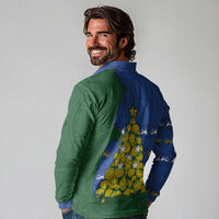 Solomon Islands Christmas Long Sleeve Polo Shirt Seashell Xmas Tree Tribal Waves - Polynesian Pride