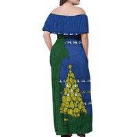 Solomon Islands Christmas Off Shoulder Maxi Dress Seashell Xmas Tree Tribal Waves - Polynesian Pride