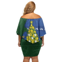 Solomon Islands Christmas Off Shoulder Short Dress Seashell Xmas Tree Tribal Waves - Polynesian Pride