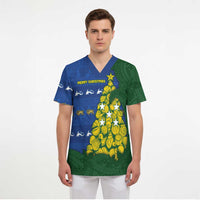 Solomon Islands Christmas Scrub Top Seashell Xmas Tree Tribal Waves - Polynesian Pride