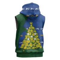 Solomon Islands Christmas Sleeveless Hoodie Seashell Xmas Tree Tribal Waves - Polynesian Pride