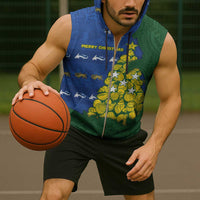 Solomon Islands Christmas Sleeveless Zip Hoodie Seashell Xmas Tree Tribal Waves - Polynesian Pride