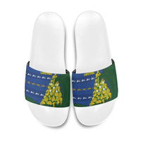 Solomon Islands Christmas Slide Sandals Seashell Xmas Tree Tribal Waves - Polynesian Pride