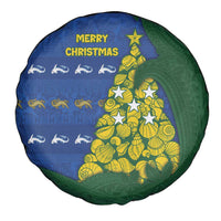 Solomon Islands Christmas Spare Tire Cover Seashell Xmas Tree Tribal Waves - Polynesian Pride