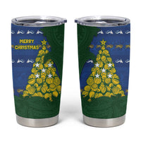 Solomon Islands Christmas Tumbler Cup Seashell Xmas Tree Tribal Waves DT05 Navy - Polynesian Pride