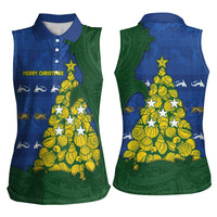 Solomon Islands Christmas Women Sleeveless Polo Shirt Seashell Xmas Tree Tribal Waves - Polynesian Pride