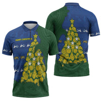 Solomon Islands Christmas Zipper Polo Shirt Seashell Xmas Tree Tribal Waves - Polynesian Pride