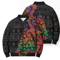 New Caledonia Christmas Bomber Puffer Jacket Seashell Xmas Tree Tribal Waves - Polynesian Pride