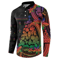 New Caledonia Christmas Button Sweatshirt Seashell Xmas Tree Tribal Waves - Polynesian Pride