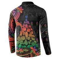 New Caledonia Christmas Button Sweatshirt Seashell Xmas Tree Tribal Waves - Polynesian Pride