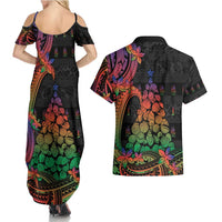 New Caledonia Christmas Couples Matching Summer Maxi Dress and Hawaiian Shirt Seashell Xmas Tree Tribal Waves DT05 - Polynesian Pride
