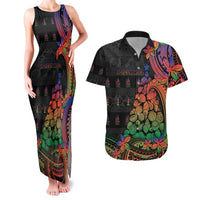 New Caledonia Christmas Couples Matching Tank Maxi Dress and Hawaiian Shirt Seashell Xmas Tree Tribal Waves DT05 Black - Polynesian Pride