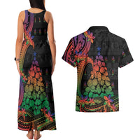 New Caledonia Christmas Couples Matching Tank Maxi Dress and Hawaiian Shirt Seashell Xmas Tree Tribal Waves DT05 - Polynesian Pride