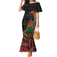 New Caledonia Christmas Family Matching Mermaid Dress and Hawaiian Shirt Seashell Xmas Tree Tribal Waves - Polynesian Pride