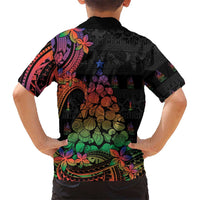 New Caledonia Christmas Family Matching Off The Shoulder Long Sleeve Dress and Hawaiian Shirt Seashell Xmas Tree Tribal Waves - Polynesian Pride