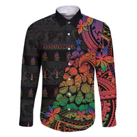 New Caledonia Christmas Family Matching Off The Shoulder Long Sleeve Dress and Hawaiian Shirt Seashell Xmas Tree Tribal Waves - Polynesian Pride