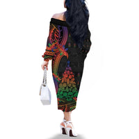 New Caledonia Christmas Family Matching Off The Shoulder Long Sleeve Dress and Hawaiian Shirt Seashell Xmas Tree Tribal Waves - Polynesian Pride