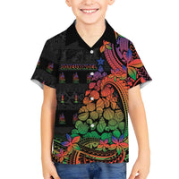 New Caledonia Christmas Family Matching Off Shoulder Maxi Dress and Hawaiian Shirt Seashell Xmas Tree Tribal Waves - Polynesian Pride