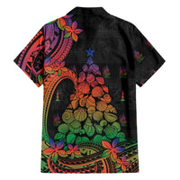 New Caledonia Christmas Family Matching Off Shoulder Short Dress and Hawaiian Shirt Seashell Xmas Tree Tribal Waves - Polynesian Pride