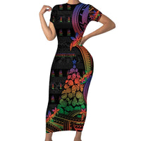 New Caledonia Christmas Family Matching Short Sleeve Bodycon Dress and Hawaiian Shirt Seashell Xmas Tree Tribal Waves - Polynesian Pride