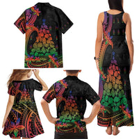 New Caledonia Christmas Family Matching Tank Maxi Dress and Hawaiian Shirt Seashell Xmas Tree Tribal Waves - Polynesian Pride