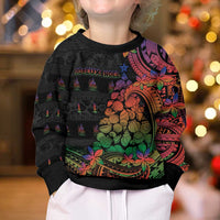 New Caledonia Christmas Kid Ugly Christmas Sweater Seashell Xmas Tree Tribal Waves - Polynesian Pride