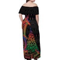 New Caledonia Christmas Off Shoulder Maxi Dress Seashell Xmas Tree Tribal Waves - Polynesian Pride