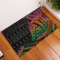New Caledonia Christmas Rubber Doormat Seashell Xmas Tree Tribal Waves - Polynesian Pride