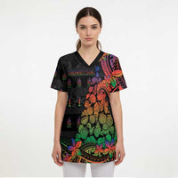 New Caledonia Christmas Scrub Top Seashell Xmas Tree Tribal Waves - Polynesian Pride