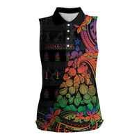 New Caledonia Christmas Women Sleeveless Polo Shirt Seashell Xmas Tree Tribal Waves - Polynesian Pride