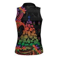 New Caledonia Christmas Women Sleeveless Polo Shirt Seashell Xmas Tree Tribal Waves - Polynesian Pride