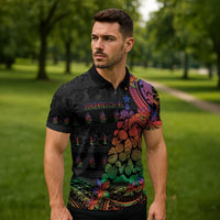 New Caledonia Christmas Zipper Polo Shirt Seashell Xmas Tree Tribal Waves - Polynesian Pride