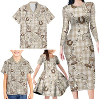 Hawaii Palaka Cowboy Family Matching Long Sleeve Bodycon Dress and Hawaiian Shirt Shell Maile Lei With Western Patterns - Polynesian Pride