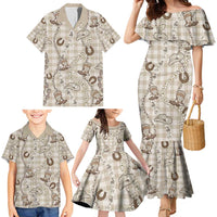 Hawaii Palaka Cowboy Family Matching Mermaid Dress and Hawaiian Shirt Shell Maile Lei With Western Patterns - Polynesian Pride