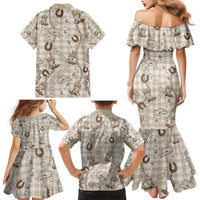 Hawaii Palaka Cowboy Family Matching Mermaid Dress and Hawaiian Shirt Shell Maile Lei With Western Patterns - Polynesian Pride