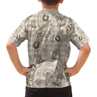 Hawaii Palaka Cowboy Family Matching Off The Shoulder Long Sleeve Dress and Hawaiian Shirt Shell Maile Lei With Western Patterns - Polynesian Pride