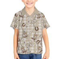 Hawaii Palaka Cowboy Family Matching Off The Shoulder Long Sleeve Dress and Hawaiian Shirt Shell Maile Lei With Western Patterns - Polynesian Pride
