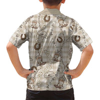 Hawaii Palaka Cowboy Family Matching Off Shoulder Maxi Dress and Hawaiian Shirt Shell Maile Lei With Western Patterns - Polynesian Pride