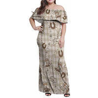 Hawaii Palaka Cowboy Family Matching Off Shoulder Maxi Dress and Hawaiian Shirt Shell Maile Lei With Western Patterns - Polynesian Pride